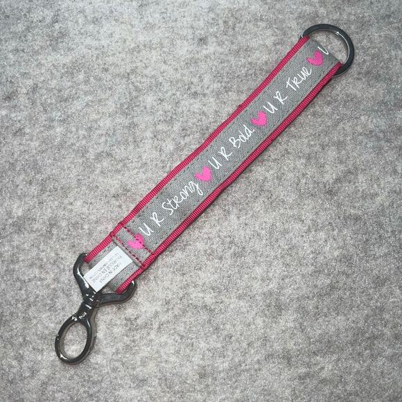 Thirty-One Heart Key Fob Pink Gray “U R Strong” Hang It Up Keychain - Picture 2 of 3